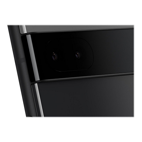 Nahaufnahme eines schwarzen Smartphones mit Kameraelement.