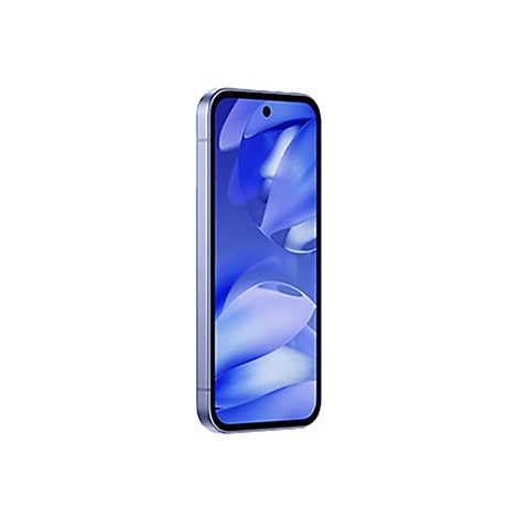 Ein Smartphone, blauer Bildschirm, schwarzer Rahmen, silberner Rand.