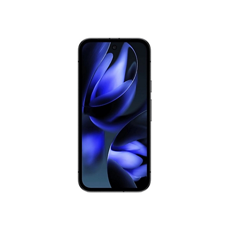 Smartphone mit blauem Hintergrundbild vor weißem Hintergrund.