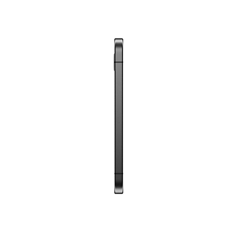 Dunkelgraues Smartphone im Profil auf weißem Hintergrund.