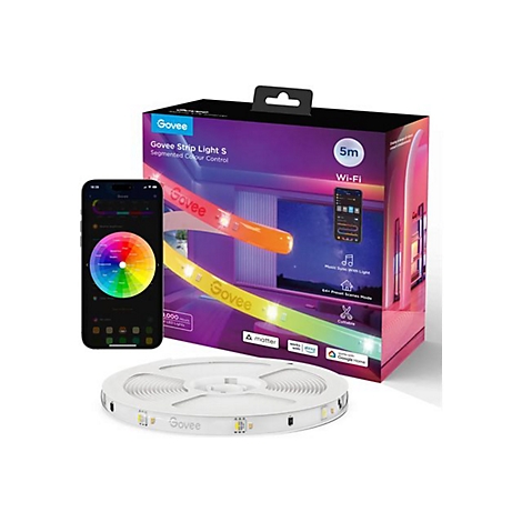 Govee LED Strip Light S 5m Verpackung mit Smartphone-App-Steuerung und aufgerolltem LED-Band.