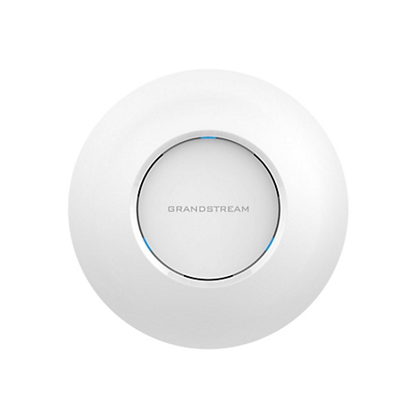 Runder, weiÃŸer WLAN-Access-Point mit dem Schriftzug GRANDSTREAM. Blaue Leuchten am Rand.