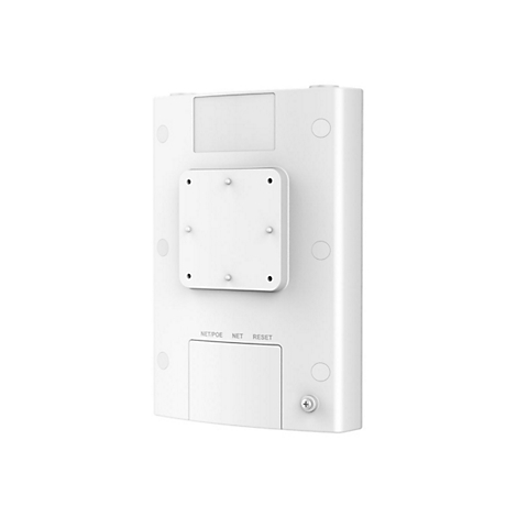 RÃ¼ckseite eines weiÃŸen Routers, mit Befestigungselementen und AnschlÃ¼ssen. Beschriftungen: WPSIE, NET, RESET.