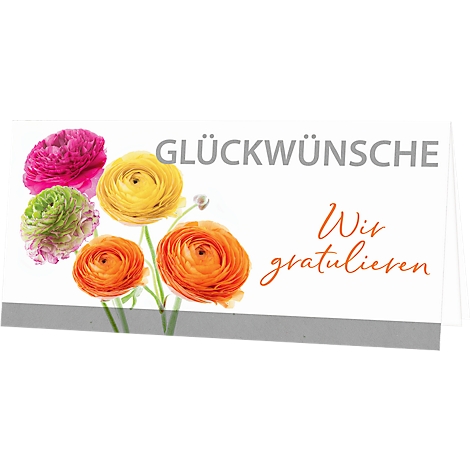 Congratulations card with colorful flowers and the words "Congratulations. We congratulate."