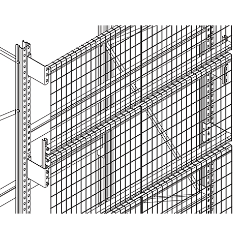 Overhead view of a wire grid shelf. It shows metal frames and grids with small square openings.