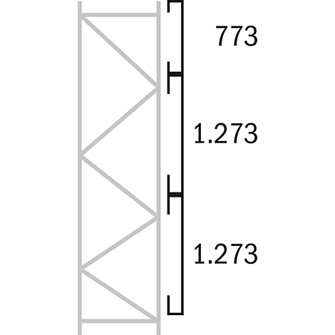 Grey geometric structure with triangles and vertical lines. On the right is black text: 773, 1.273, 1.273.