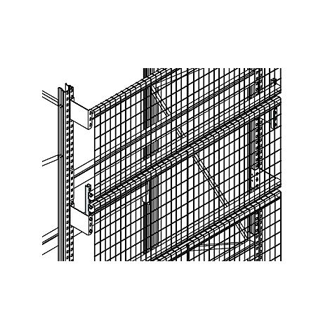 Grid wall with support struts and brackets, made of wire, in detail.
