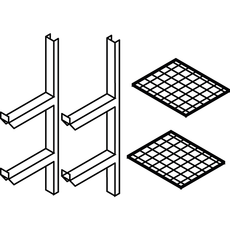 Black and white technical drawing: two support frames and two wire mesh grids.