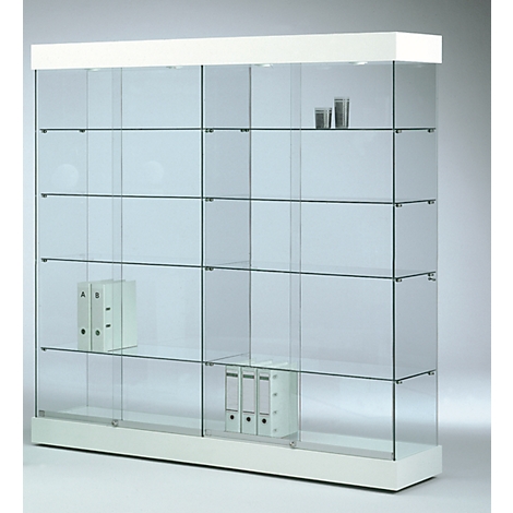 Grote glazen GRANAT, 1850 mm breed, 8 legborden, scheidingswand, verlicht voordelig kopen | Schäfer Shop