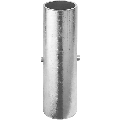Cylindrical metal pipe with two side pins, open at one end.