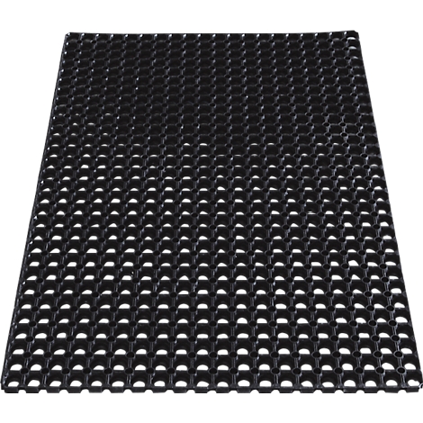 Schwarze, rechteckige Matte mit wabenförmigen Löchern.