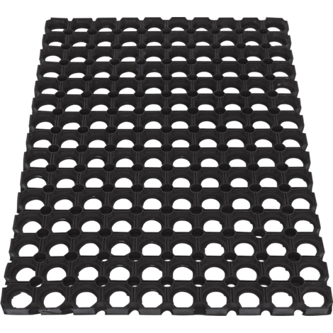 Schwarze, wabenförmige Gummimatte. Viele regelmäßige Öffnungen. 