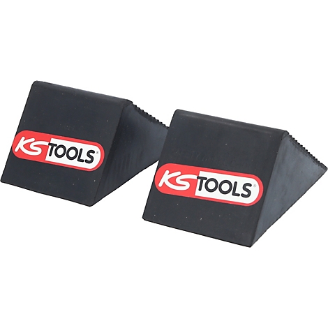 Zwei schwarze KS TOOLS Unterlegkeile vor weißem Hintergrund.