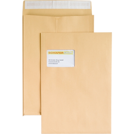 Three brown envelopes, one open, with address window and the inscription "SCHAFER".