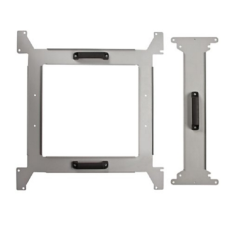 Zwei silberfarbene Metallteile mit schwarzen Griffen. Eines quadratisch mit Aussparung, das andere länglich.