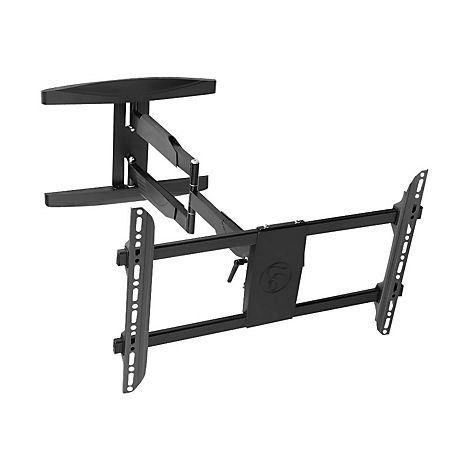 Support mural TV noir, extensible avec plusieurs articulations. Supports et trous pour le montage d'appareils.