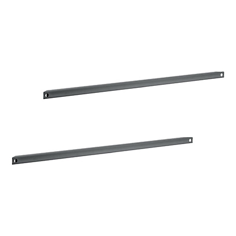 Deux profilés métalliques gris avec un trou à chaque extrémité, sur fond blanc.