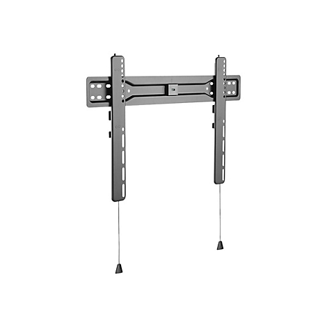 Support mural TV gris, vue unique, avec cordons de traction.