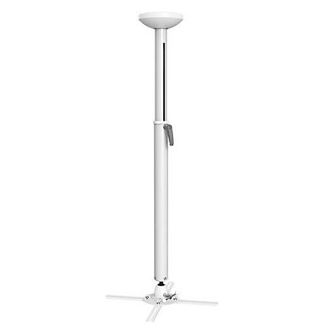 Weißer Deckenhalter für Projektor mit Stange, Befestigungssockel und Deckenplatte.