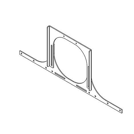 Metallhalterung für ein rundes Objekt. Mit Löchern und Aussparungen, Draufsicht.