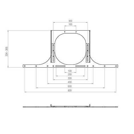 Technische Zeichnung eines metallenen Halters mit Maßangaben in Millimetern.