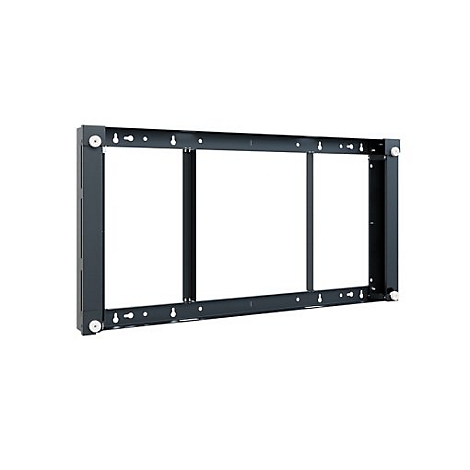 Dunkelgrauer Rahmen, wahrscheinlich für die Wandmontage. Mit Schrauben und drei rechteckigen Aussparungen.