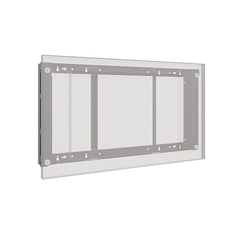 Metallrahmen für einen Bildschirm, montiert an einer hellen Wand.