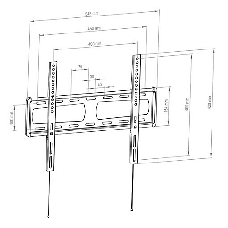 Dessin technique d'un support TV avec dimensions en mm.