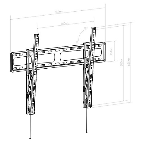 Un dessin schématique d'un support mural pour téléviseur avec des spécifications dimensionnelles en millimètres.
