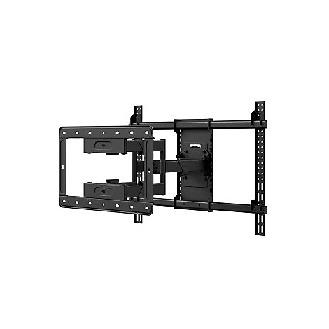 Schwarze TV-Wandhalterung, dreh- und neigbar, mit mehreren Gelenken und Bohrungen für Flexibilität.