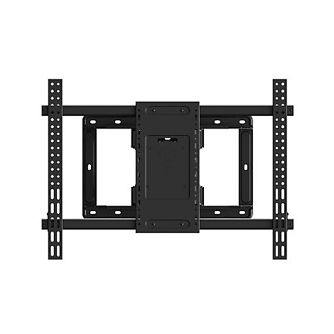 Schwarze TV-Wandhalterung, Frontansicht, bestehend aus Halterungsplatten und Befestigungsschienen.