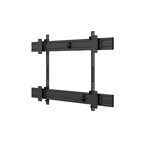 Schwarze TV-Wandhalterung, bestehend aus horizontalen und vertikalen Metallschienen.