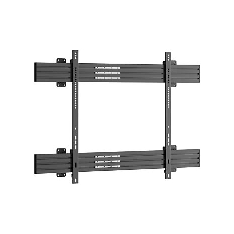 Graue Wandhalterung für einen Bildschirm auf weißem Hintergrund.