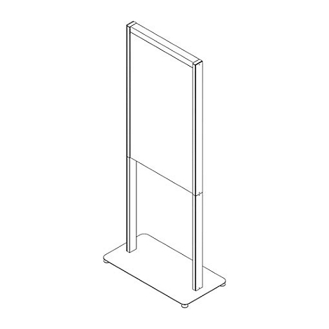 Schwarz-weiße, lineare Darstellung eines Standrahmens mit einem rechteckigen Display.