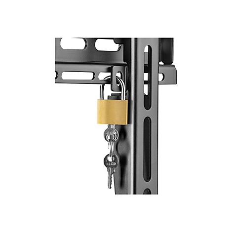 Ein Vorhängeschloss mit Schlüsseln an einem Metallrahmen befestigt, Nahaufnahme.