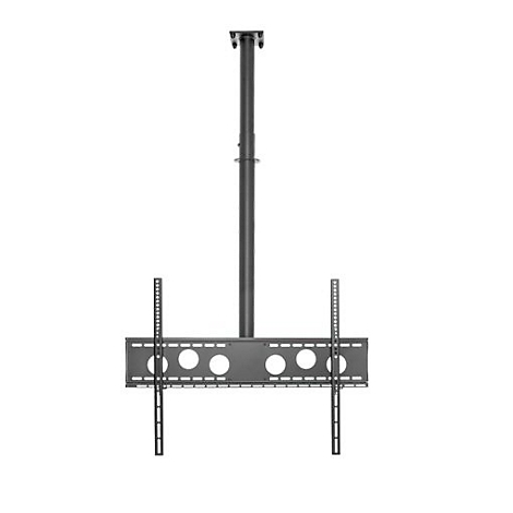 Schwarze Deckenhalterung für einen Fernseher, bestehend aus einer Säule, Halterung und Haltearmen.