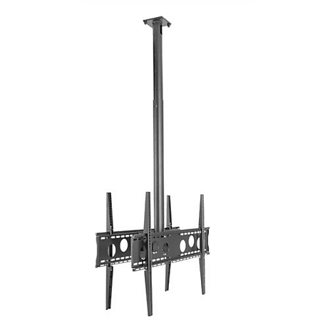 Schwarze Deckenhalterung für einen Fernseher, bestehend aus einer Säule und einer Halterung.