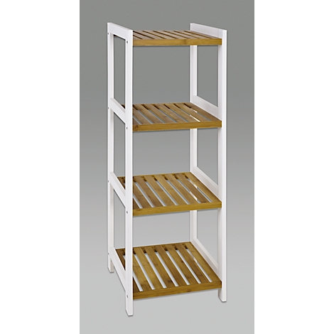 Wit rek met vier planken van houten latten.