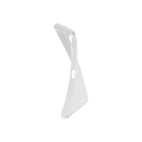Transparente, flexible Handyhülle in Seitenansicht vor weißem Hintergrund.
