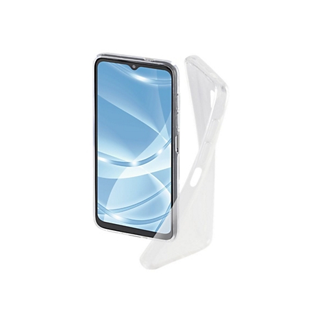 Ein Smartphone mit einer transparenten Schutzhülle vor weißem Hintergrund.