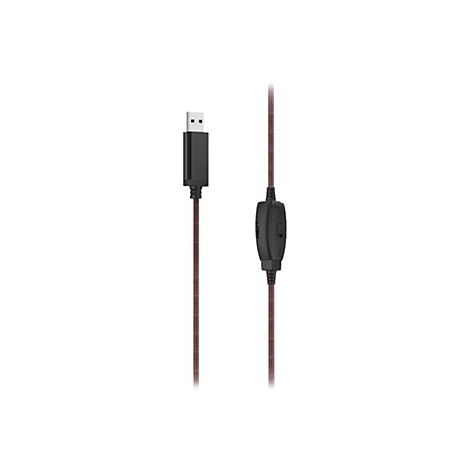 USB-Kabel mit Textilummantelung und integrierter Bedieneinheit mit Lautstärkeregler.