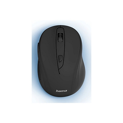Schwarze, ergonomische Hama Computermaus in der Draufsicht.