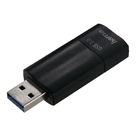 Clé USB noire avec connecteur USB argenté. La clé porte l'inscription "hama USB 3.0".
