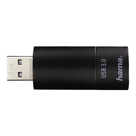 Clé USB noire de Hama. La clé indique USB 3.0, Hama et un numéro d'article.