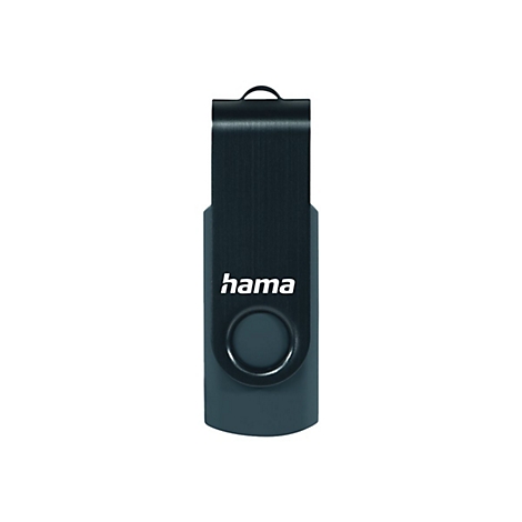 Clé USB noire avec l'inscription 'hama'.
