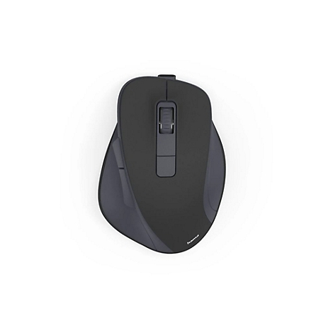 Dunkelgraue, ergonomische kabellose Computermaus von Hama vor weißem Hintergrund.