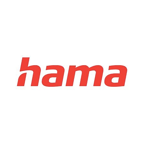 Das rote Firmenlogo von Hama in einer fetten, kursiven Schriftart auf weißem Hintergrund.