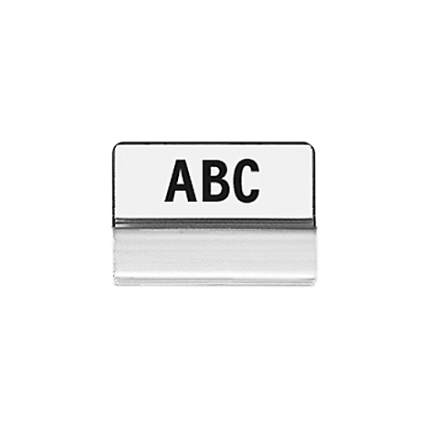A rectangular white sticker with the black letters ABC.