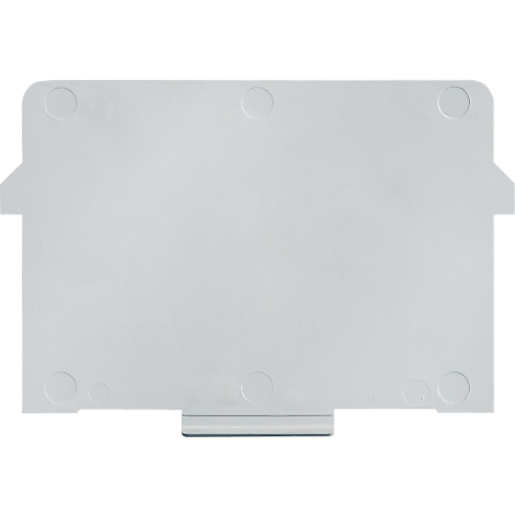 Rectangular white plastic cover with rounded corners and recesses for screws.