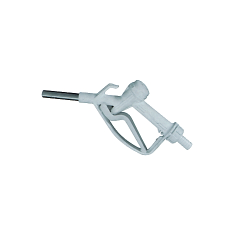 Gray fuel nozzle for gasoline against a white background.